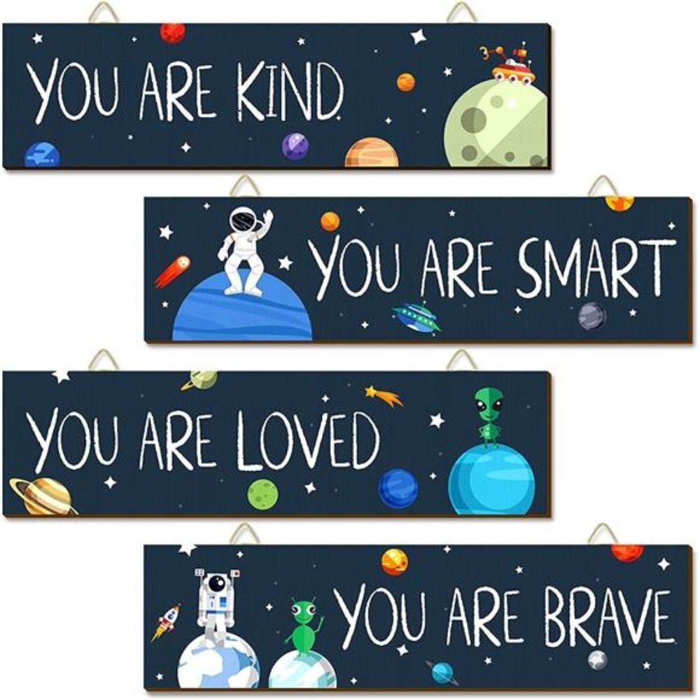 Space Themed Wall Art 4 Piece Set Inspirational Bedroom Decor